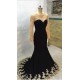 Long Black Mermaid Gold Lace Appliques Long Sleeves Prom Dresses Party Evening Gowns 3020405