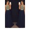 A-Line Beaded Long Navy Chiffon Prom Dresses Party Evening Gowns 3020410