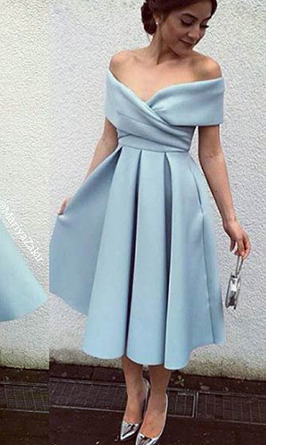 Off the Shoulder A Line Open Back Prom Dress with Pleats LBQ0445 main image 1