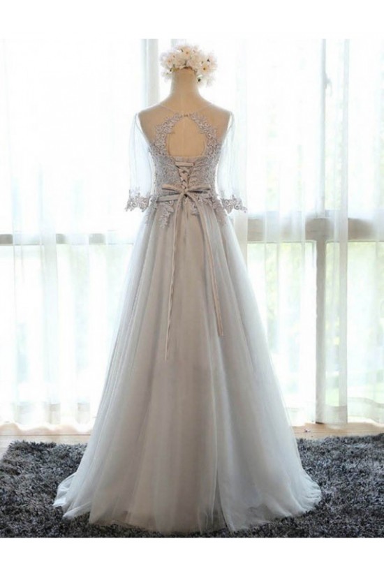 A-Line Illusion Neckline 3/4 Length Sleeves Prom Dresses Party Evening Gowns 3020425 A-Line Illusion Neckline 3/4 Length Sleeves Prom Dresses Party Evening Gowns 3020425