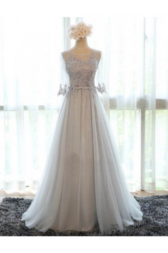 A-Line Illusion Neckline 3/4 Length Sleeves Prom Dresses Party Evening Gowns 3020425 A-Line Illusion Neckline 3/4 Length Sleeves Prom Dresses Party Evening Gowns 3020425