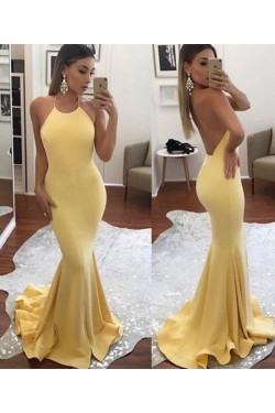 Long Yellow Halter Mermaid Prom Dresses Party Evening Gowns 3020431