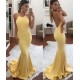 Long Yellow Halter Mermaid Prom Dresses Party Evening Gowns 3020431