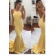 Long Yellow Halter Mermaid Prom Dresses Party Evening Gowns 3020431