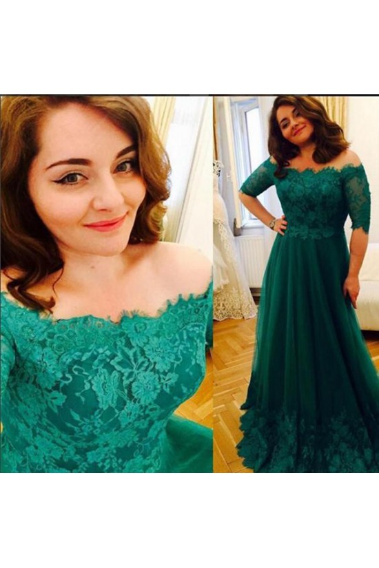 green lace off the shoulder dress