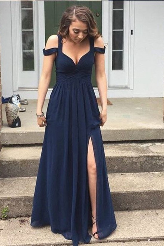 Long Navy Chiffon Side Slit Prom Dresses Party Evening Gowns 3020442 Long Navy Chiffon Side Slit Prom Dresses Party Evening Gowns 3020442