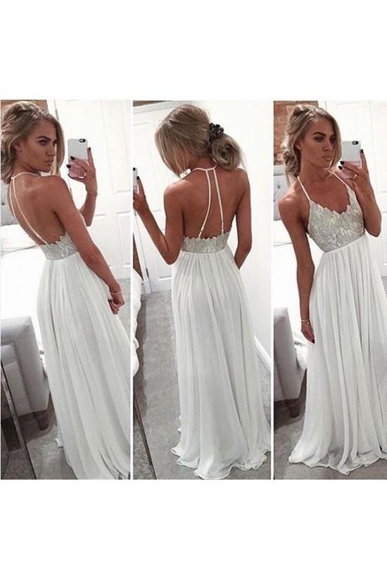 Long White Spaghetti Straps Chiffon Prom Dresses Party Evening Gowns 3020443 Long White Spaghetti Straps Chiffon Prom Dresses Party Evening Gowns 3020443