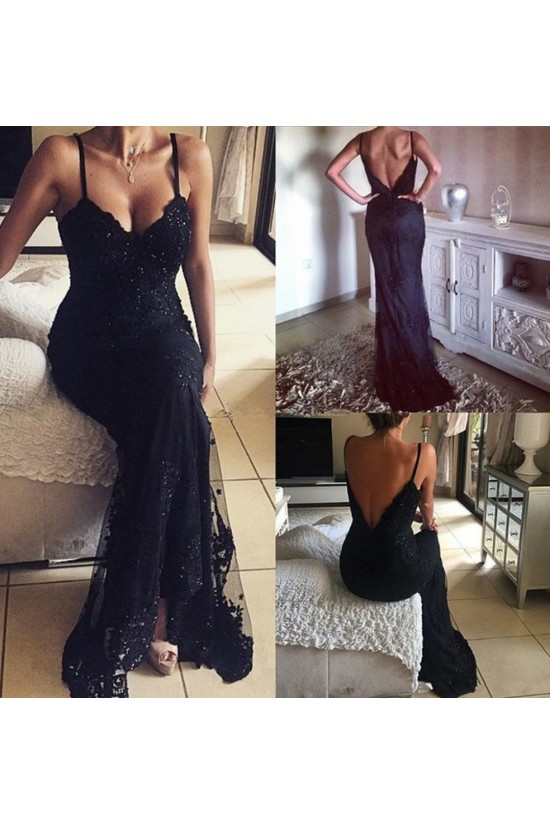 Long Spaghetti Straps Lace Prom Dresses Party Evening Gowns 3020450