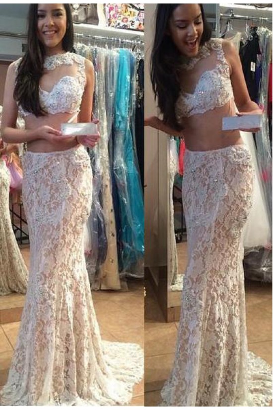Two Pieces Lace Illusion Neckline Prom Dresses Party Evening Gowns 3020455 Two Pieces Lace Illusion Neckline Prom Dresses Party Evening Gowns 3020455