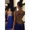 Long Blue Beaded Lace Appliques Illusion Bodice Prom Dresses Party Evening Gowns 3020459