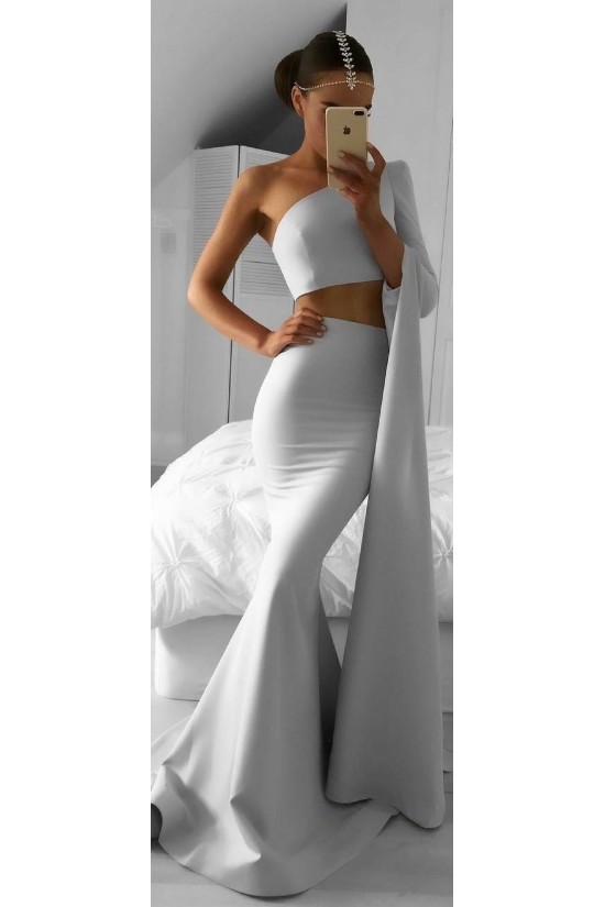Two Pieces One Sleeve Mermaid Long Prom Dresses Party Evening Gowns 3020480