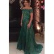 Long Green Lace Off-the-Shoulder Prom Dresses Party Evening Gowns 3020498