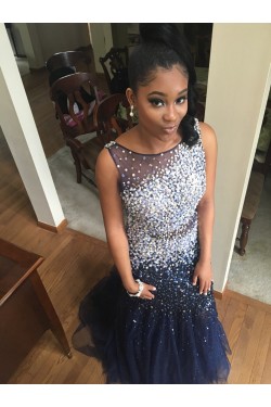 Mermaid Beaded Long Blue Prom Dresses Party Evening Gowns 3020513