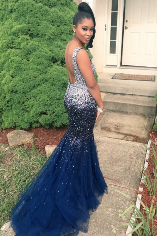 Mermaid Beaded Long Blue Prom Dresses Party Evening Gowns 3020513 Mermaid Beaded Long Blue Prom Dresses Party Evening Gowns 3020513