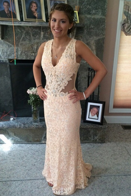 Lace Long V-Neck Prom Dresses Party Evening Gowns 3020519 Lace Long V-Neck Prom Dresses Party Evening Gowns 3020519