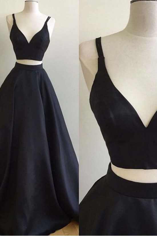 A-Line Two Pieces Simple Long Dark Navy Prom Dresses 3020554 A-Line Two Pieces Simple Long Dark Navy Prom Dresses 3020554