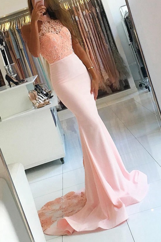 Elegant Mermaid Halter Lace Long Pink Prom Evening Dresses 3020563 Elegant Mermaid Halter Lace Long Pink Prom Evening Dresses 3020563