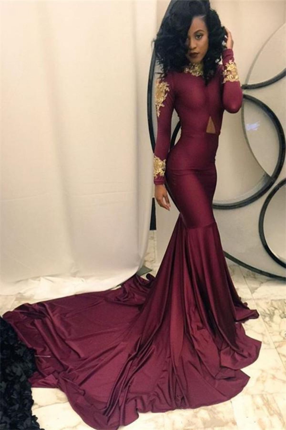 Gold Sexy Mermaid Elegant Party Evening Long Prom Dresses Online,PD0178