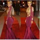 Mermaid High Neck Long Sleeves Prom Evening Dresses with Gold Appliques 3020572