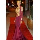 Mermaid High Neck Long Sleeves Prom Evening Dresses with Gold Appliques 3020572