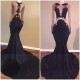 Mermaid Long Black High Neck Prom Evening Dresses with Gold Lace Appliques 3020573 Mermaid Long Black High Neck Prom Evening Dresses with Gold Lace Appliques 3020573