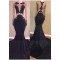 Mermaid Long Black High Neck Prom Evening Dresses with Gold Lace Appliques 3020573