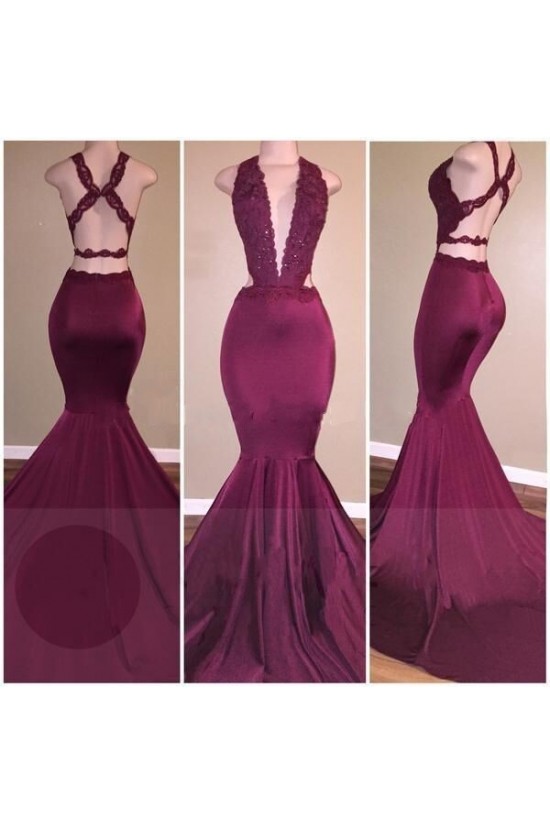 Sexy Deep-V-Neck Cross-Back Mermaid Long Prom Evening Dresses 3020577 Sexy Deep-V-Neck Cross-Back Mermaid Long Prom Evening Dresses 3020577