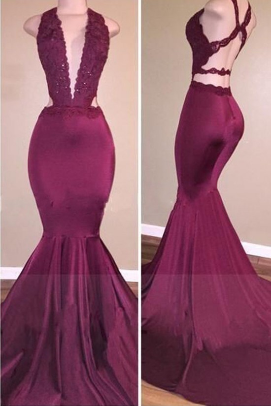 Sexy Deep-V-Neck Cross-Back Mermaid Long Prom Evening Dresses 3020577 Sexy Deep-V-Neck Cross-Back Mermaid Long Prom Evening Dresses 3020577