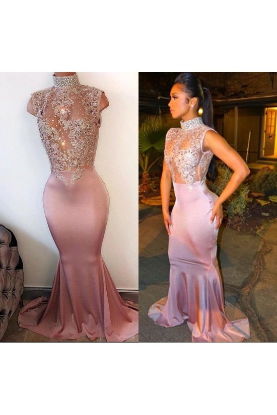 Mermaid High Neck Long Prom Evening Dresses with Lace Appliques 3020589 Mermaid High Neck Long Prom Evening Dresses with Lace Appliques 3020589