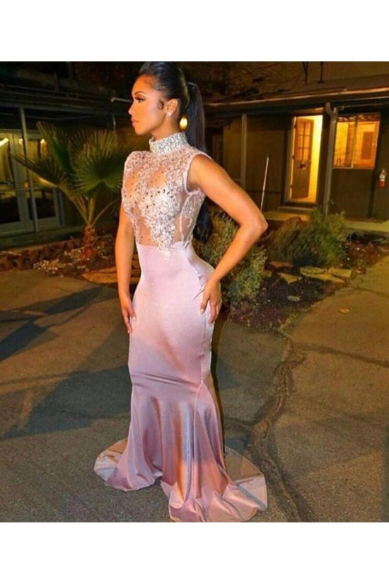 Gorgeous Mermaid High Neck Long Sleeves Applique Court Train Velvet Plus Size Prom Dresses main image 0