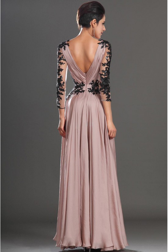 Sexy Long Sleeves V-Neck Prom Evening Dresses with Black Lace Appliques 3020595 Sexy Long Sleeves V-Neck Prom Evening Dresses with Black Lace Appliques 3020595
