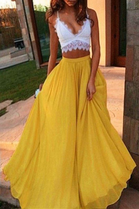 Sexy Two Pieces White Yellow Lace Chiffon Prom Evening Dresses 3020596 Sexy Two Pieces White Yellow Lace Chiffon Prom Evening Dresses 3020596