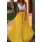 Sexy Two Pieces White Yellow Lace Chiffon Prom Evening Dresses 3020596
