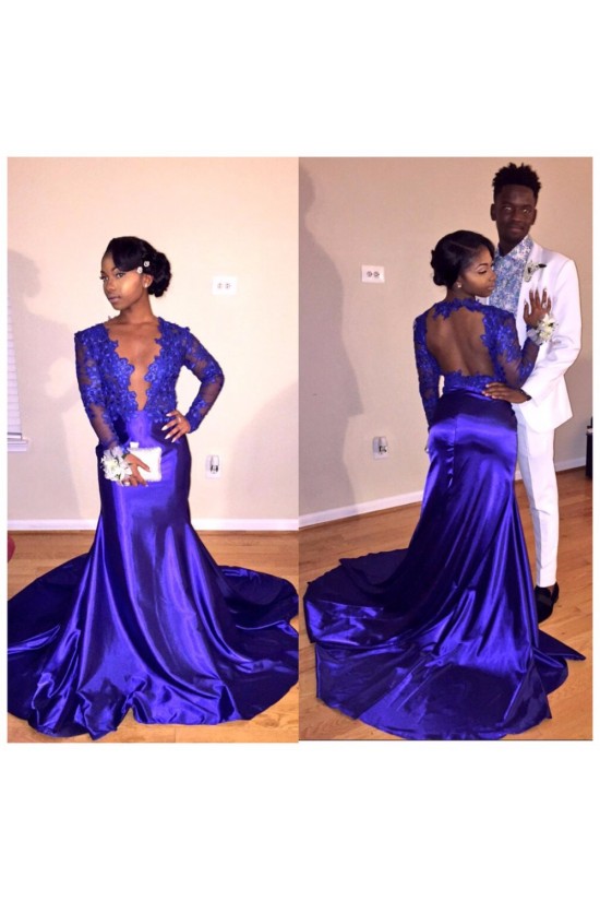 Sexy Long Blue Lace Mermaid Prom Evening Party Dresses 3020601 Sexy Long Blue Lace Mermaid Prom Evening Party Dresses 3020601