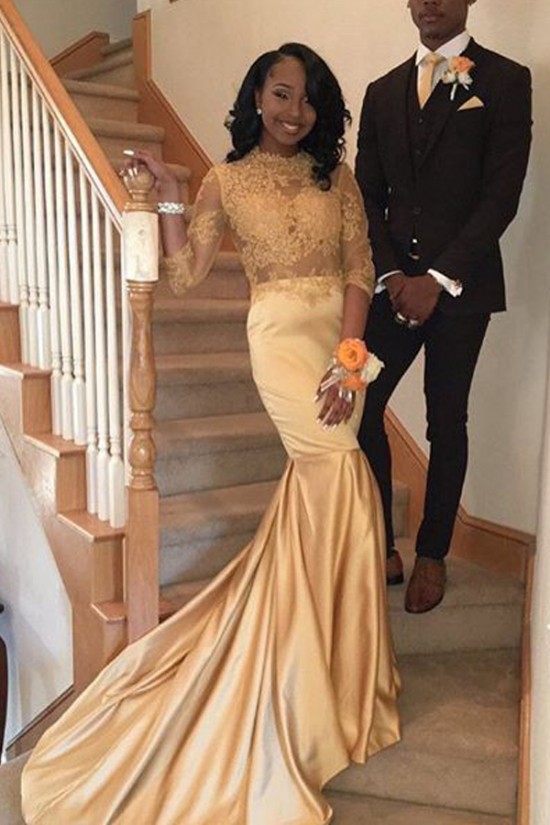 Mermaid Gold Lace Long Prom Evening Dresses 3020602 Mermaid Gold Lace Long Prom Evening Dresses 3020602