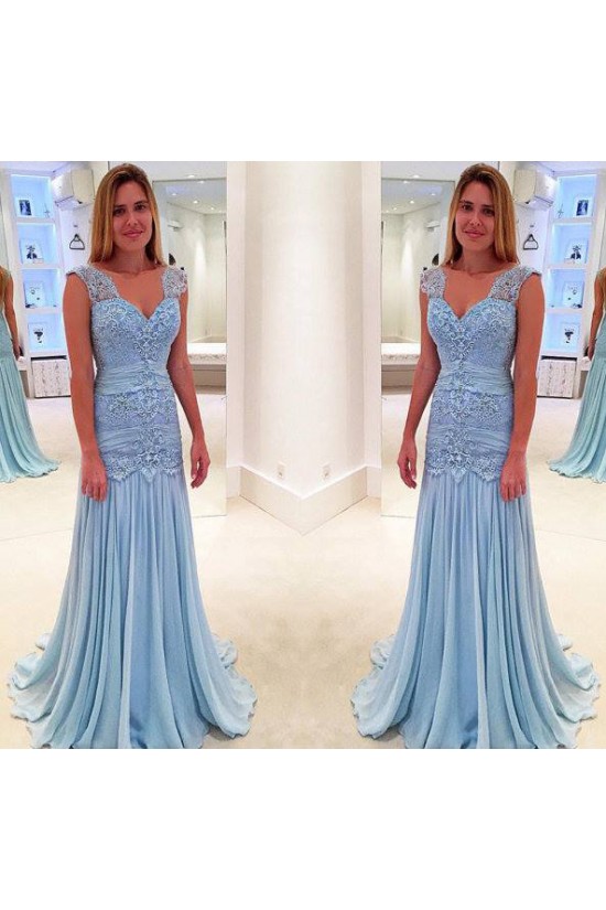 Long Blue V-Neck Lace Prom Evening Dresses 3020609 Long Blue V-Neck Lace Prom Evening Dresses 3020609