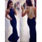Long Blue Beaded Mermaid Prom Evening Party Dresses 3020611