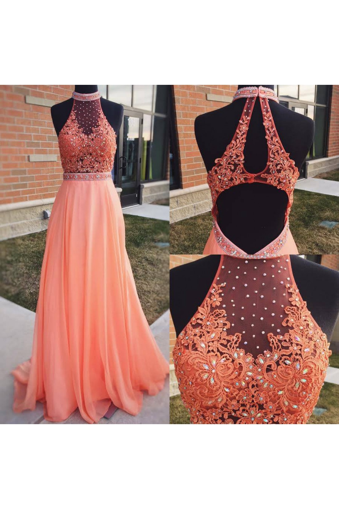 A Line Lace Prom Dress, Vintage Straps African Evening Dress with Beads and Flowers UQ2414 main image 1