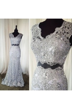 Two Pieces V-Neck Lace Long Prom Evening Party Dresses 3020620