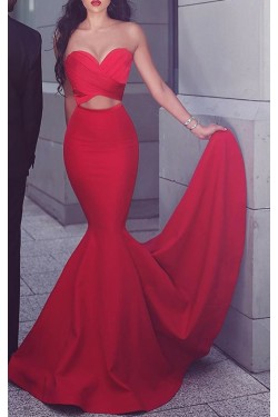 Long Red Mermaid Sweetheart Prom Evening Party Dresses 3020630
