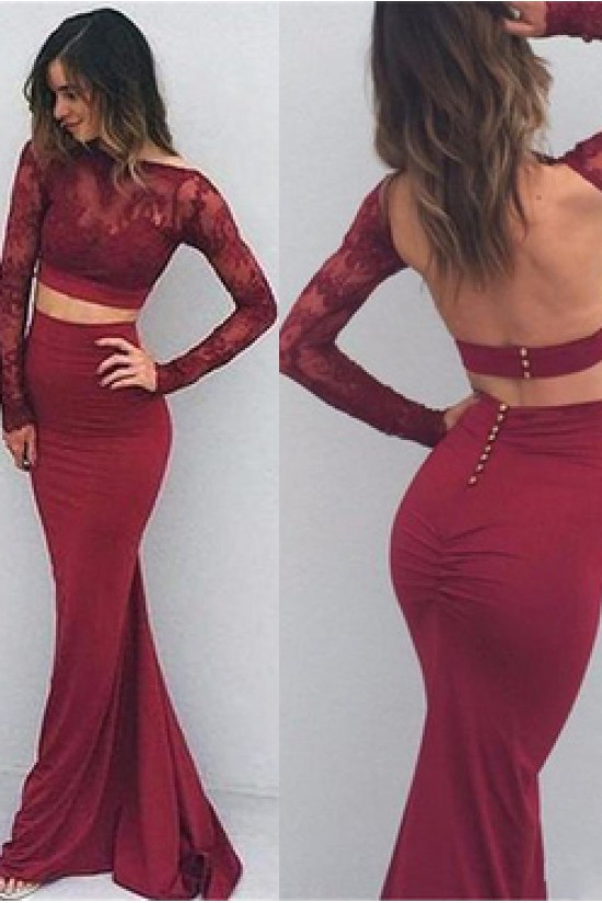 Long Sleeves Two Pieces Burgundy Prom Evening Party Dresses 3020636 Long Sleeves Two Pieces Burgundy Prom Evening Party Dresses 3020636