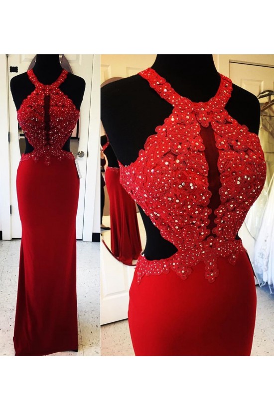 Long Red Beaded Lace Appliques Prom Evening Party Dresses 3020651 Long Red Beaded Lace Appliques Prom Evening Party Dresses 3020651