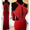 Long Red Beaded Lace Appliques Prom Evening Party Dresses 3020651
