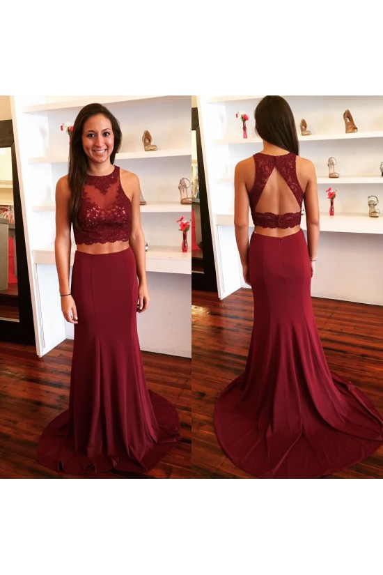 Two Pieces Mermaid Lace Appliques Long Prom Evening Party Dresses 3020653