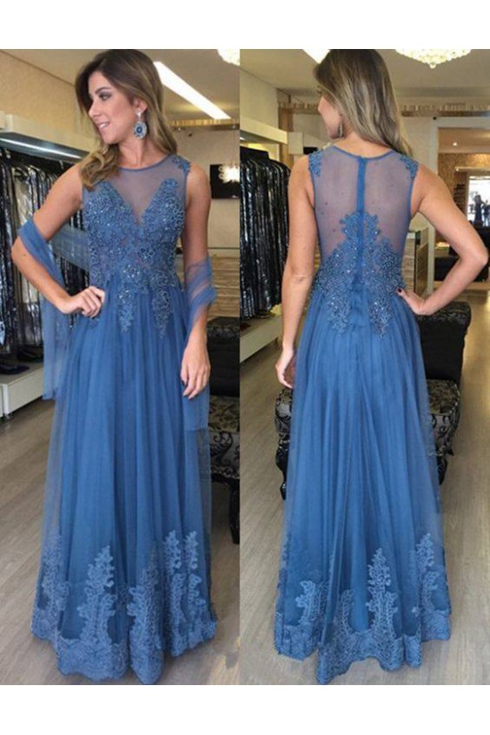 Long Blue Beaded Lace Appliques Prom Evening Party Dresses 3020662 Long Blue Beaded Lace Appliques Prom Evening Party Dresses 3020662
