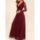 Long Sleeves V-Neck Lace Chiffon Prom Evening Party Dresses 3020665