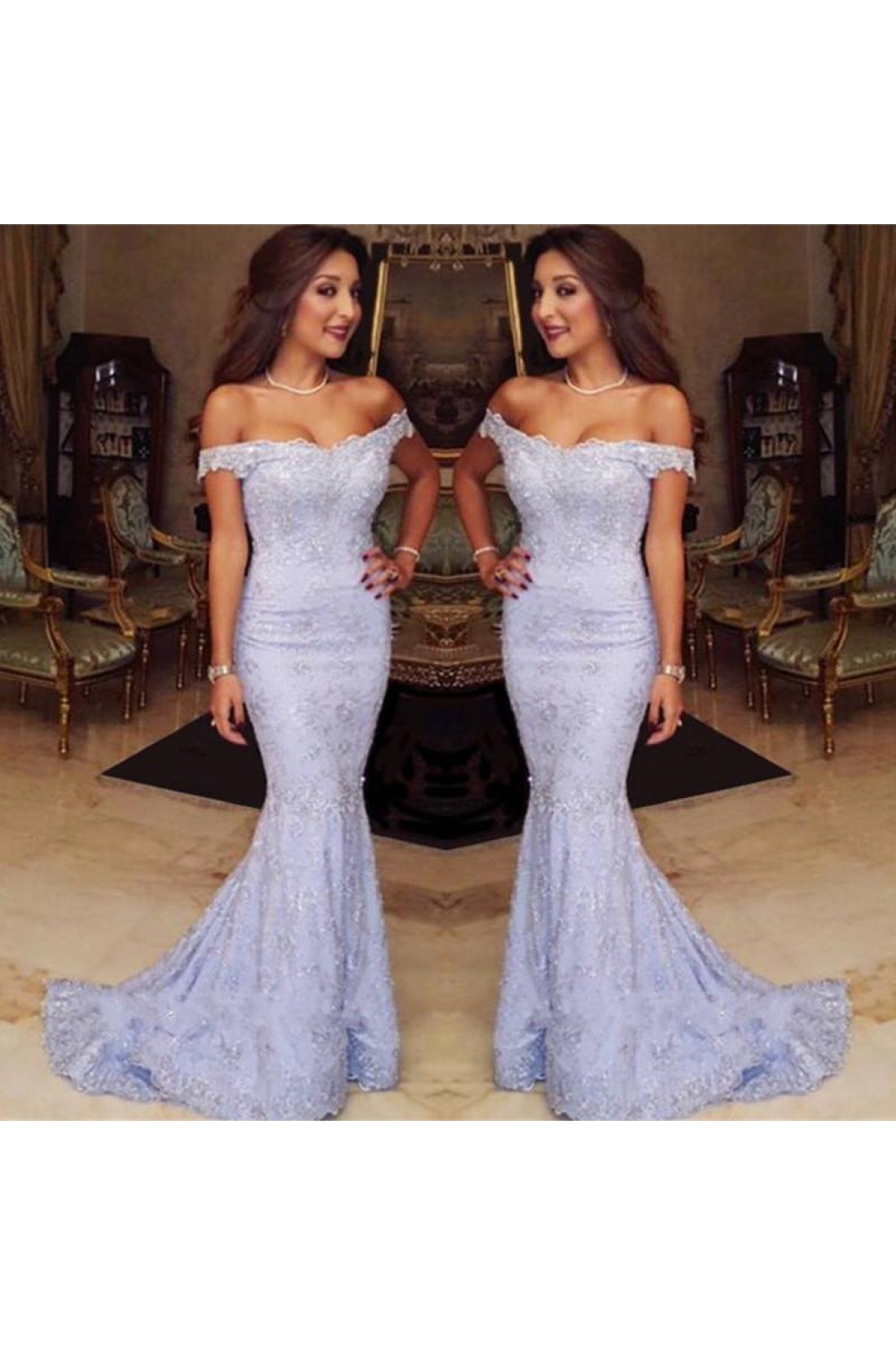 Off Shoulder Lace Long Mermaid Prom Dresses, Cheap Prom Dresses, PD0773