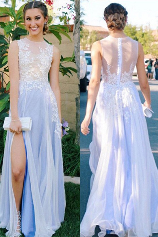 Elegant Illusion Neckline Lace Chiffon Long Prom Evening Party Dresses 3020695 Elegant Illusion Neckline Lace Chiffon Long Prom Evening Party Dresses 3020695