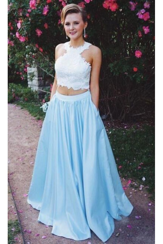 Two Pieces Lace White Blue Long Prom Evening Formal Dresses 3020731 Two Pieces Lace White Blue Long Prom Evening Formal Dresses 3020731