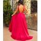 Sexy Long Red V-Neck Prom Dresses Party Evening Gowns 3020741